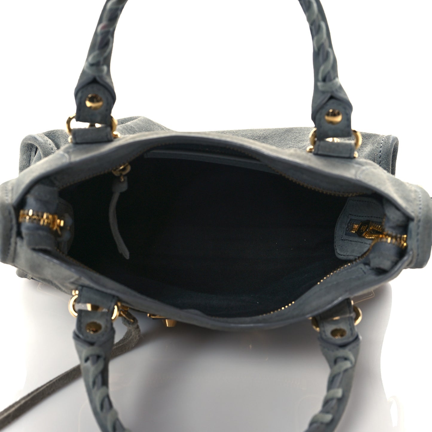 Baby Daim Suede Gold Metallic Edge Hardware Mini City Gris Acier