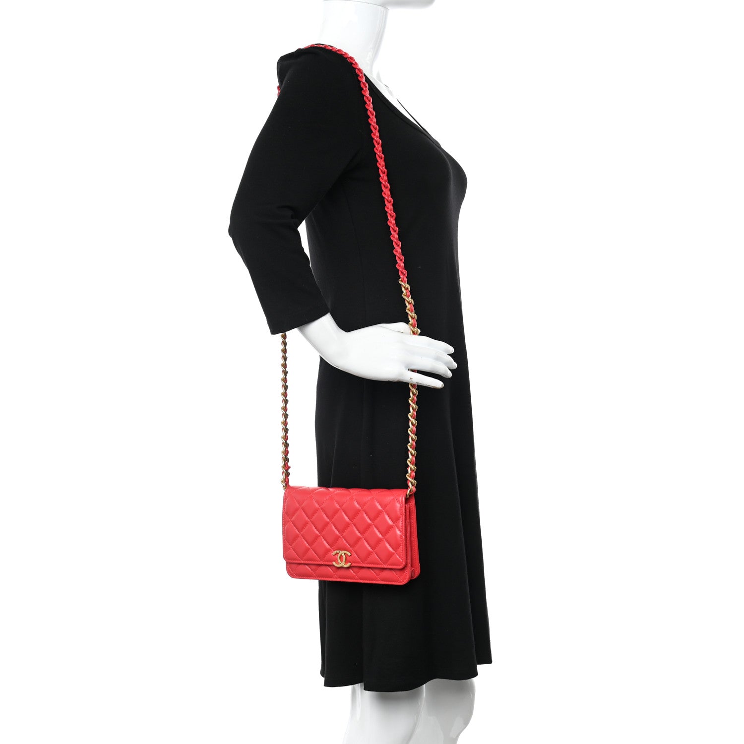 Chanel Lambskin Resin Quilted Wallet On Chain WOC Red 2 of 12