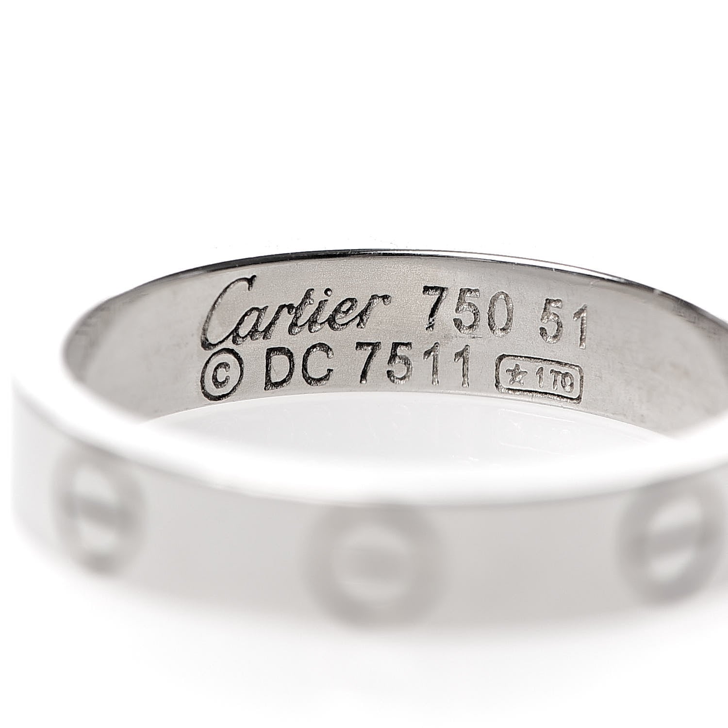 Cartier 18K White Gold 3.5mm LOVE Wedding Band Ring 51 5.75 4 of 5