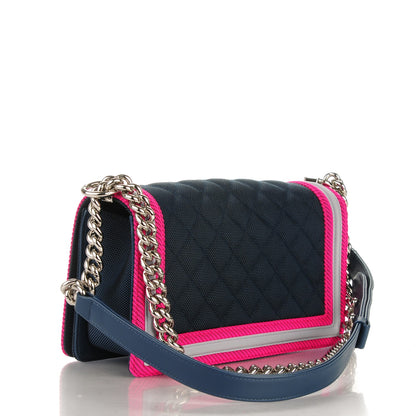 Chanel Canvas Quilted Medium Fluo Boy Flap Dark Navy Fuchsia Grey 3 of 13