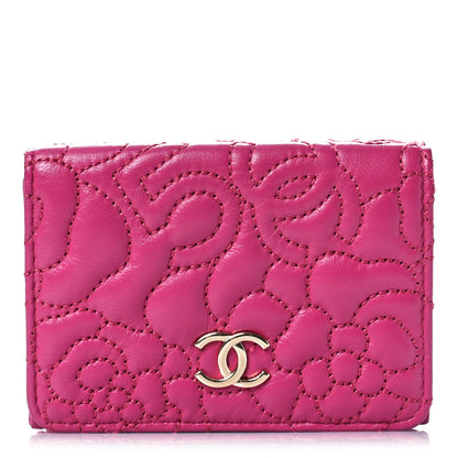 Chanel Lambskin Camellia Embossed Compact Wallet Fuchsia 1 of 10