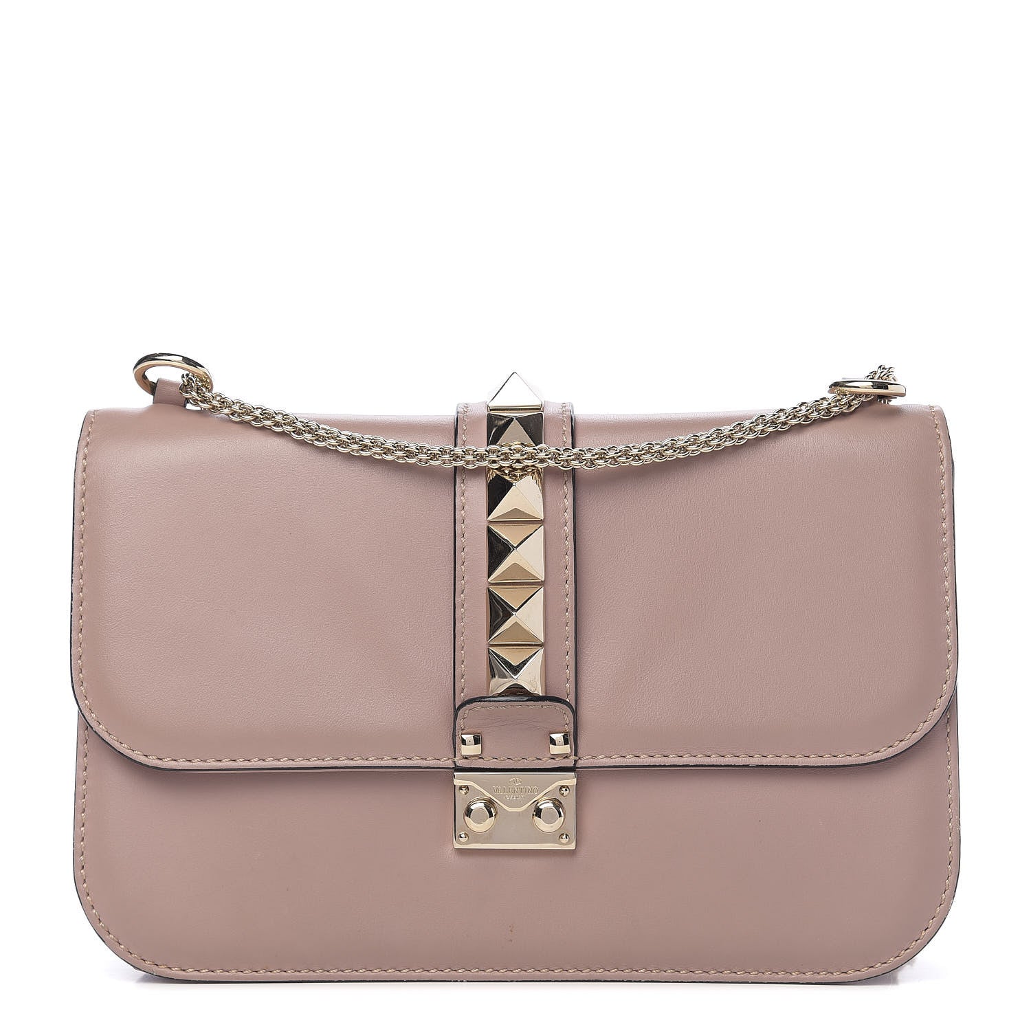 Valentino Garavani Vitello Medium Glam Lock Rockstud Flap Poudre 1 of 9