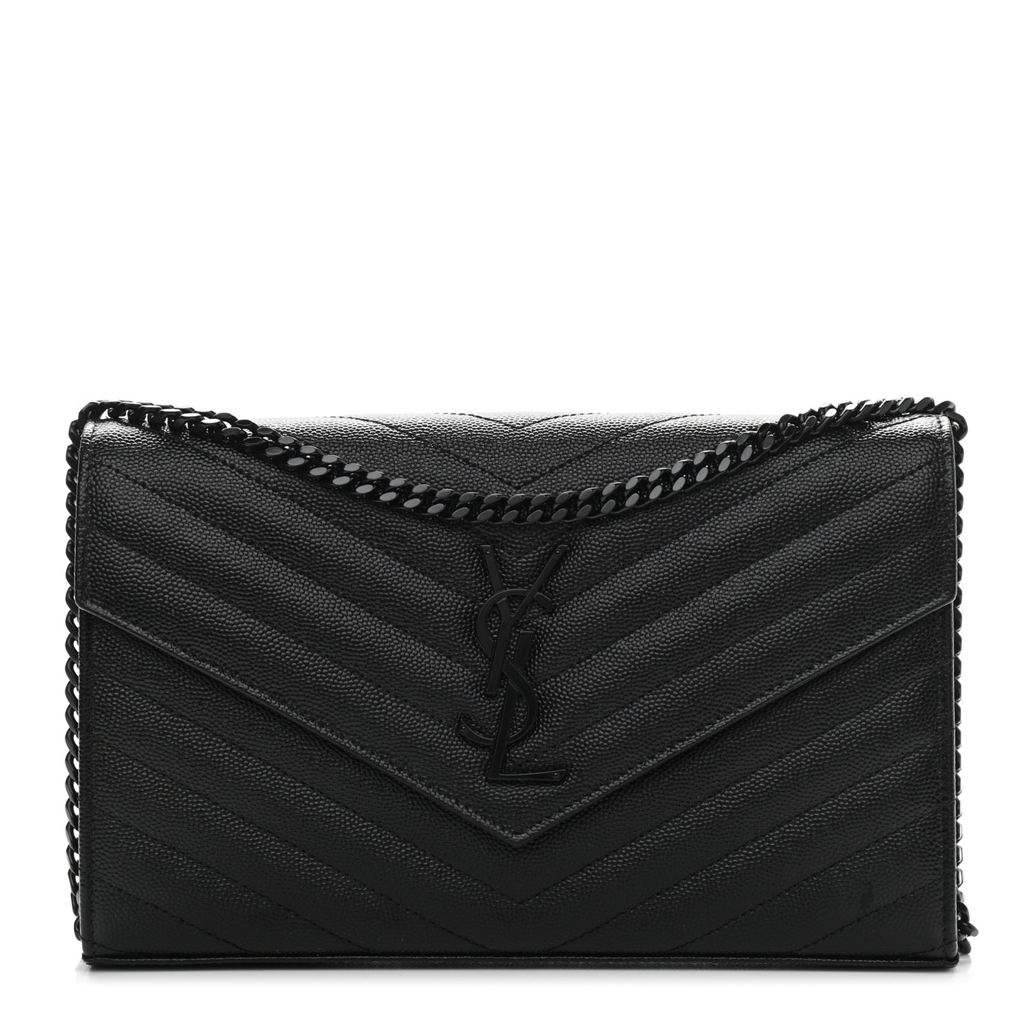 Grain De Poudre Matelasse Chevron Monogram Chain Wallet Black