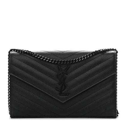 Saint Laurent Grain De Poudre Matelasse Chevron Monogram Chain Wallet Black 1 of 9