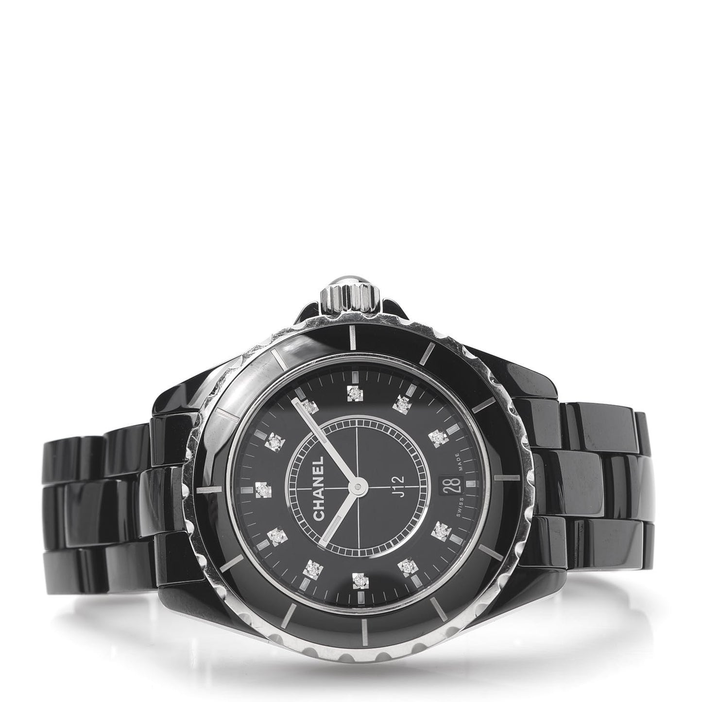 Stainless Steel Ceramic Diamond 38mm J12 Quartz Watch Black
