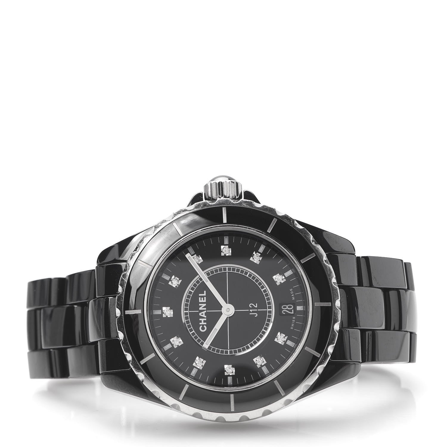 Chanel Stainless Steel Ceramic Diamond 38mm J12 Quartz Watch Black 3 of 8