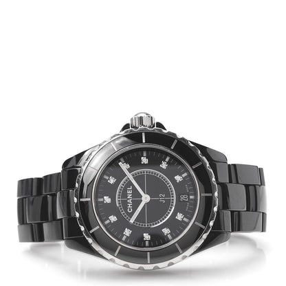 Chanel Stainless Steel Ceramic Diamond 38mm J12 Quartz Watch Black 3 of 8