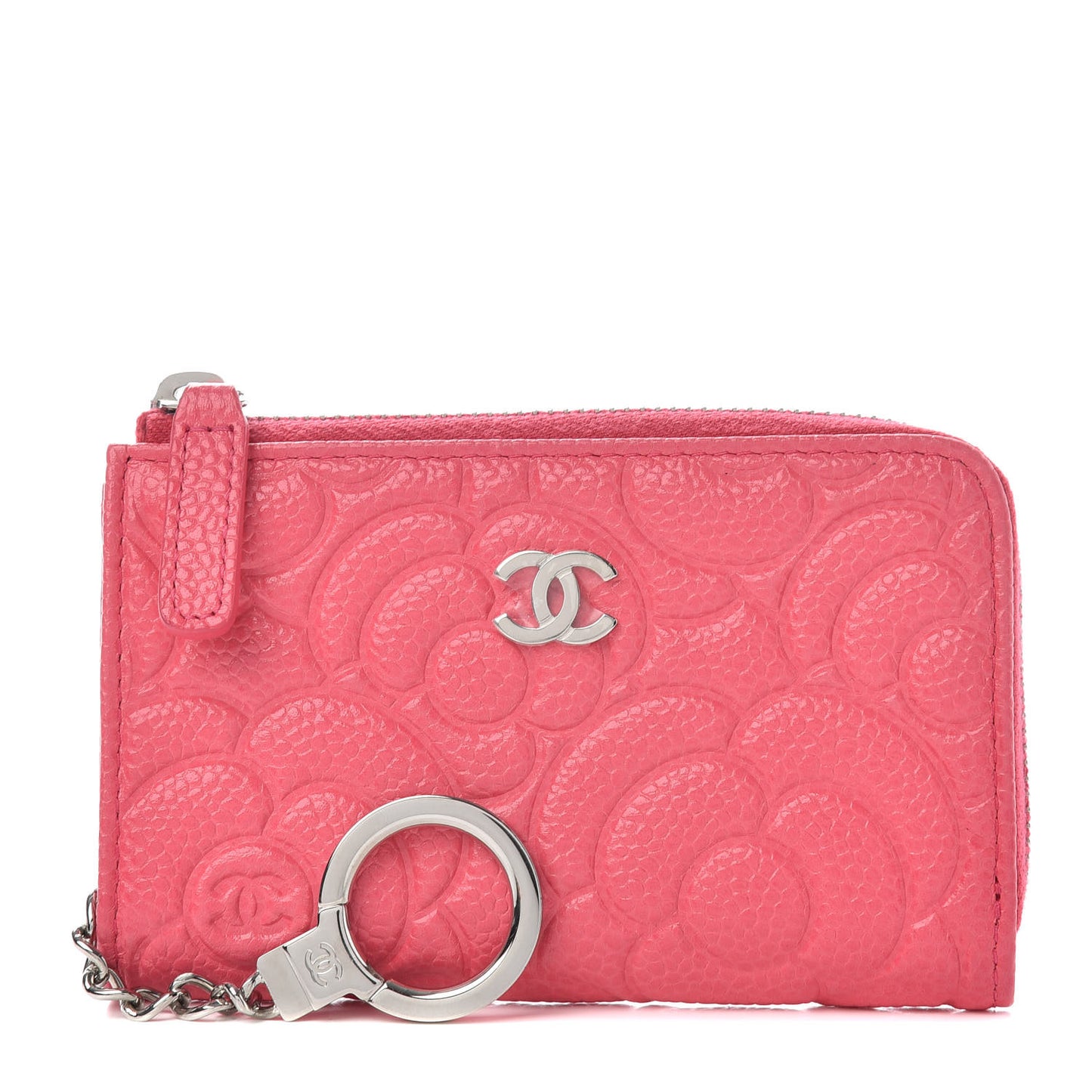 Caviar Camellia Embossed Key Holder Case Pink