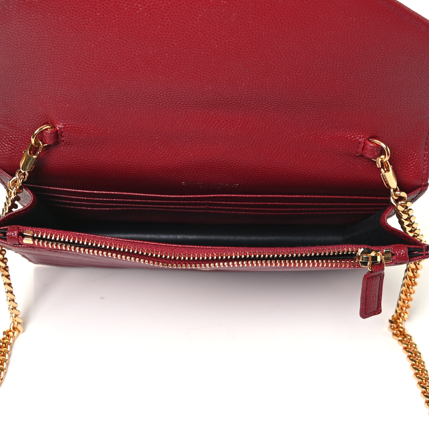 Saint Laurent Grain De Poudre Matelasse Chevron Monogram Envelope Chain Wallet Rouge Opyum 4 of 4