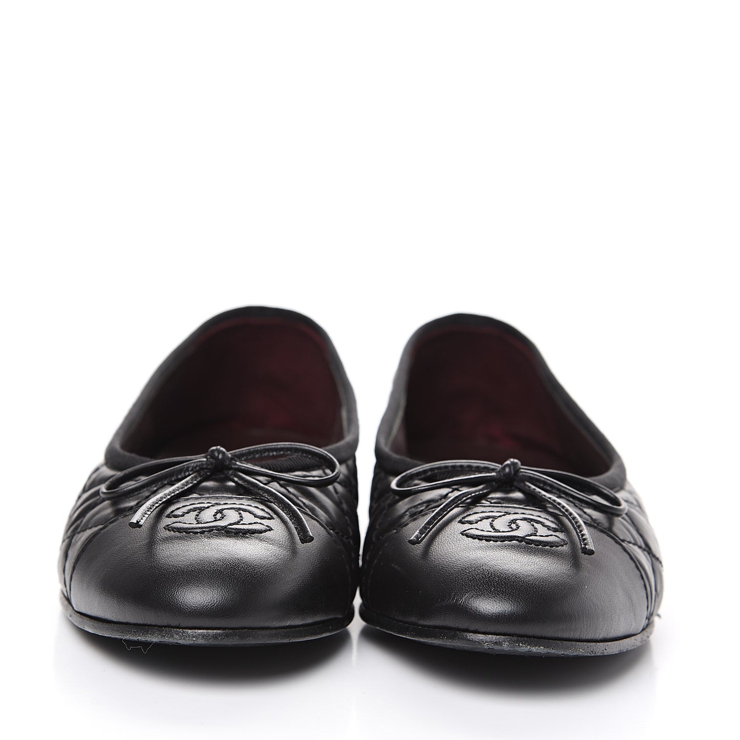 Aged Calfskin Quilted Cap Toe Ballerina Flats 38.5 Black