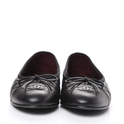 Chanel Aged Calfskin Quilted Cap Toe Ballerina Flats 38.5 Black 2 of 10