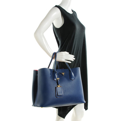 Prada Saffiano Cuir Large Double Bag Bleuette 2 of 9