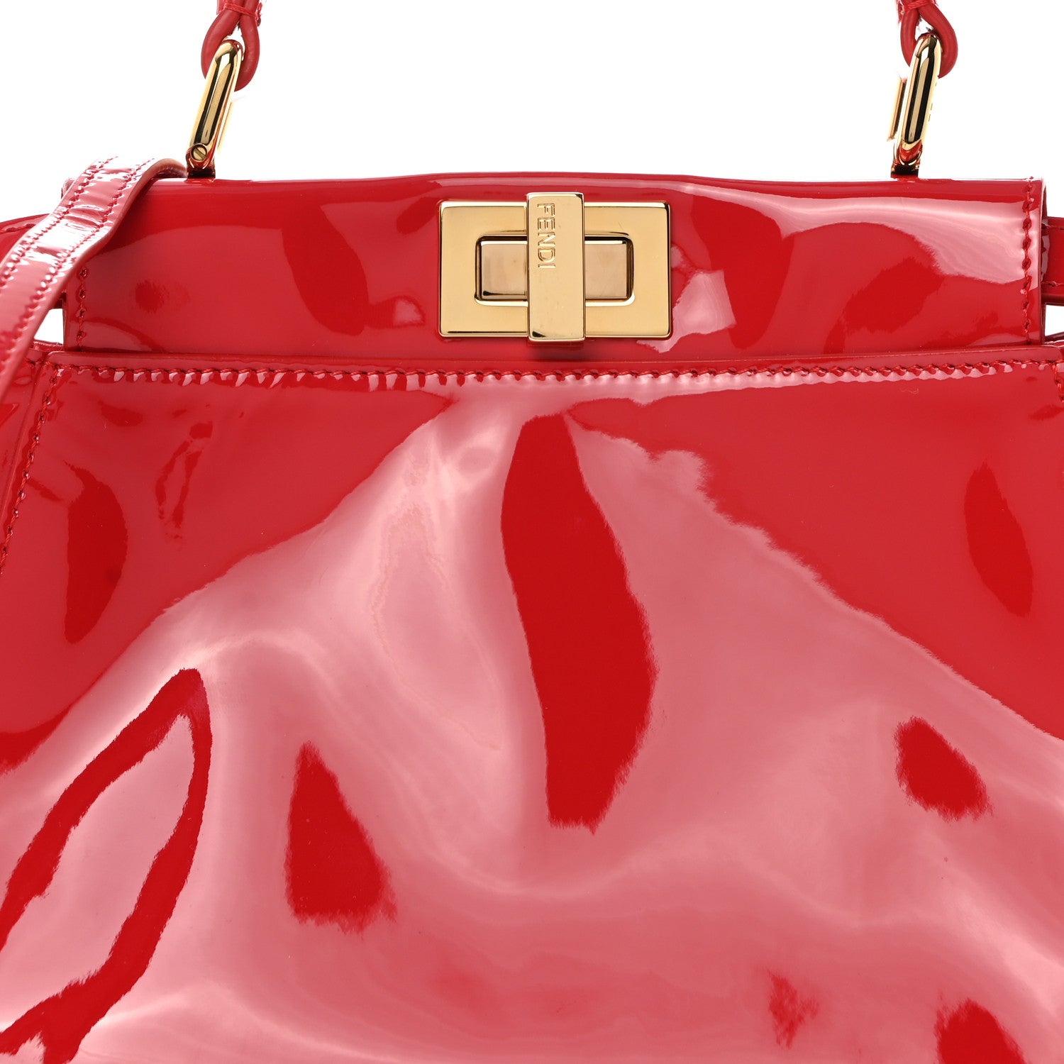 Fendi Vitello Vernice Mou Mini Peekaboo Iconic Satchel Rosso Cardinale 8 of 10