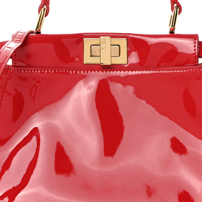 Fendi Vitello Vernice Mou Mini Peekaboo Iconic Satchel Rosso Cardinale 8 of 10