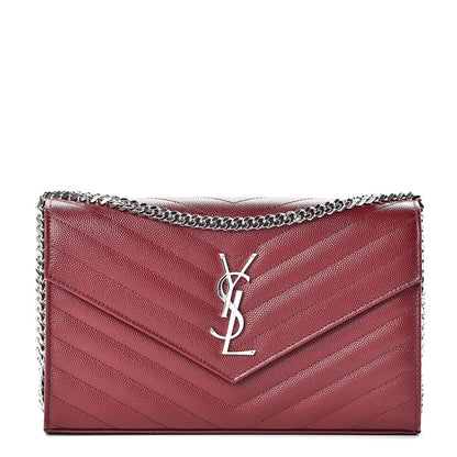 Saint Laurent Grain De Poudre Matelasse Chevron Monogram Chain Wallet Palissandre 1 of 9