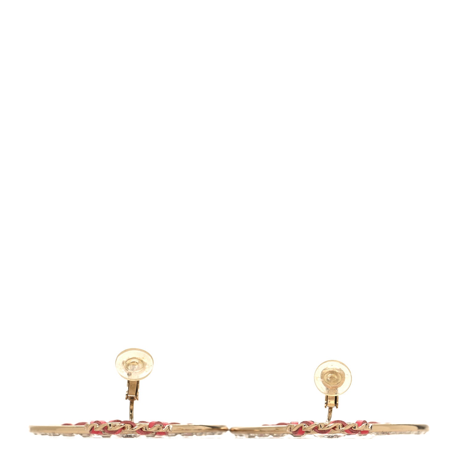 Chanel Crystal Lambskin Chain CC Hoop Clip On Earrings Pink Gold 3 of 4