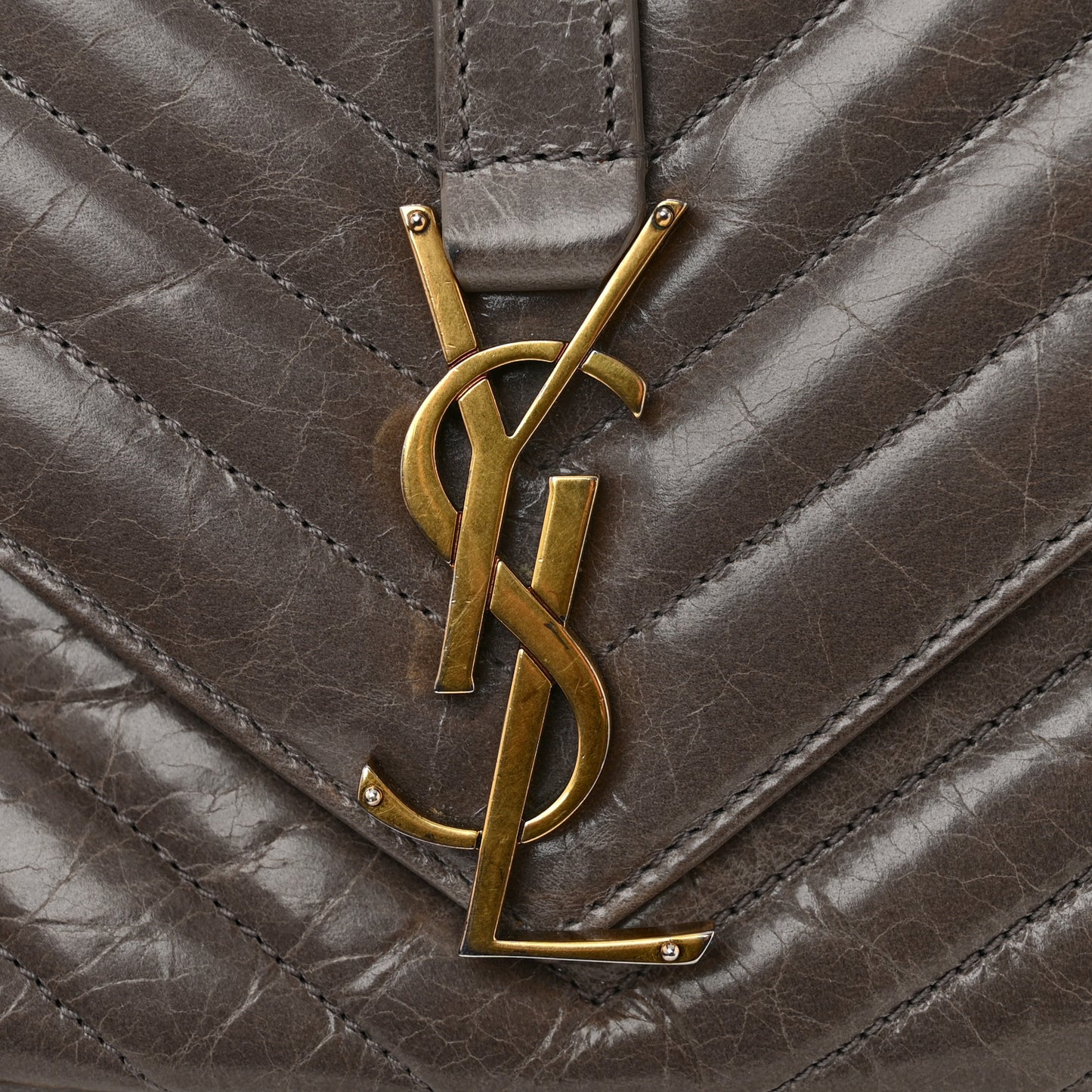 Waxed Calfskin Matelasse Chevron Medium Monogram College Bag Fog Gray