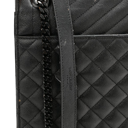 Saint Laurent Grain De Poudre Textured Mixed Matelasse Large Triquilt Monogram Monochrome Satchel Black 18 of 21