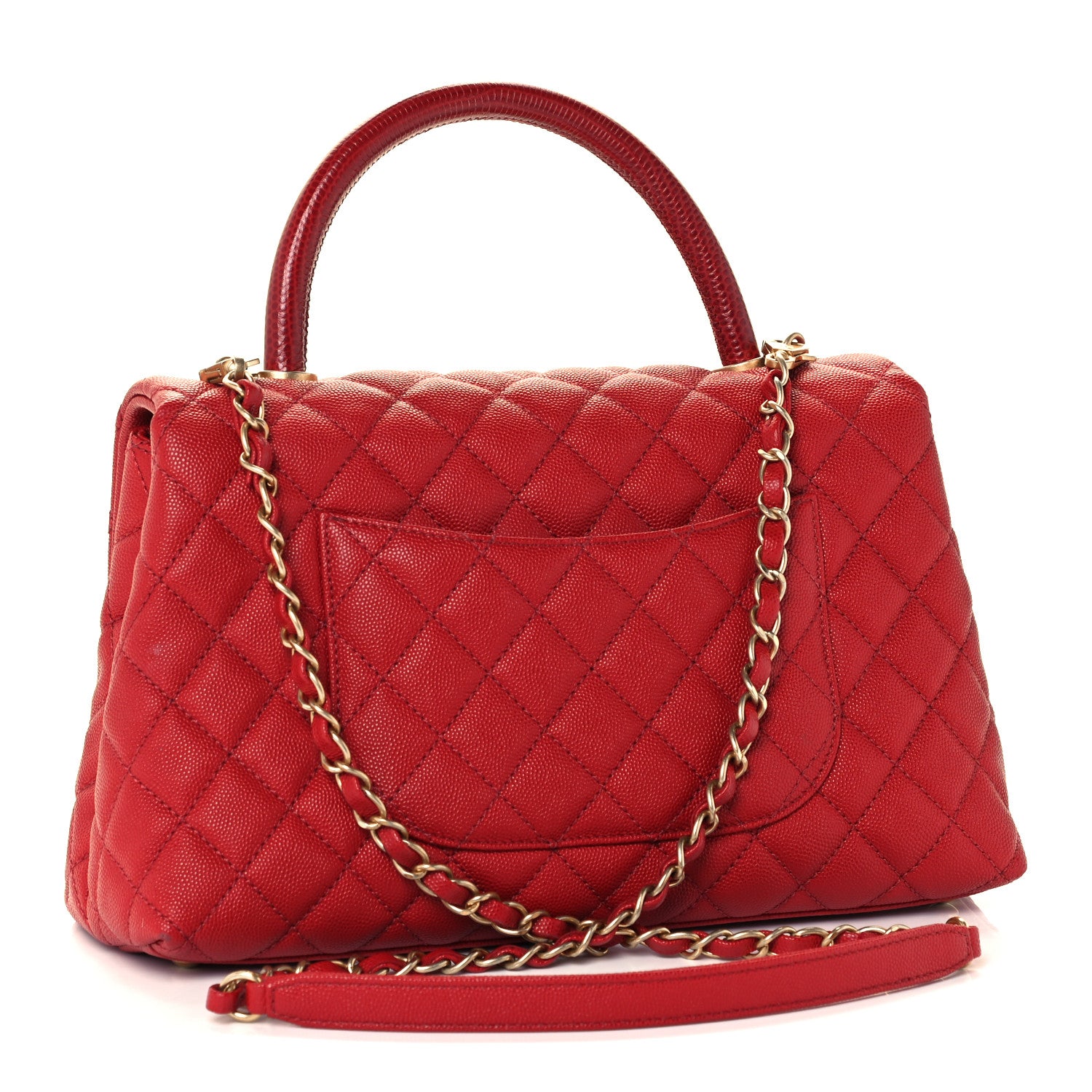 Chanel Caviar Lizard Embossed Quilted Small Coco Handle Flap Red 2 of 10