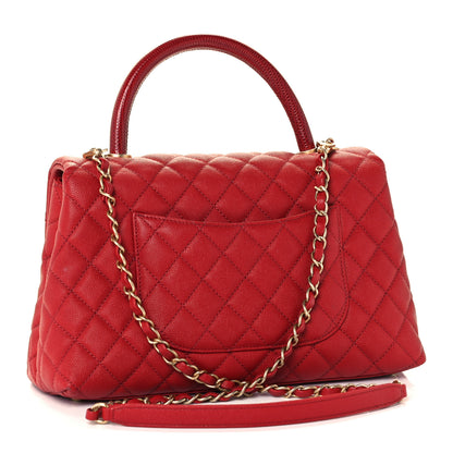 Chanel Caviar Lizard Embossed Quilted Small Coco Handle Flap Red 2 of 10