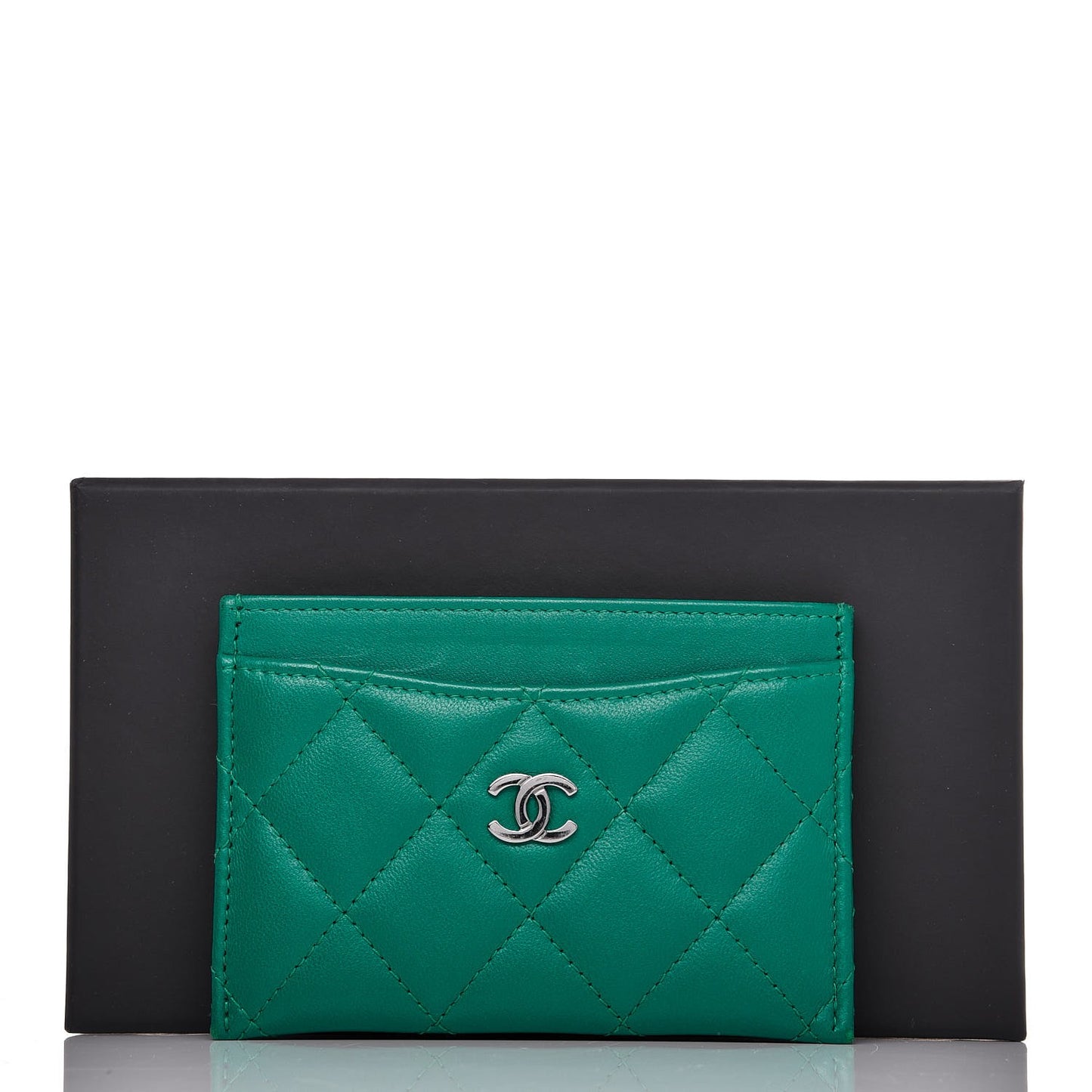 Lambskin Quilted Card Holder Green