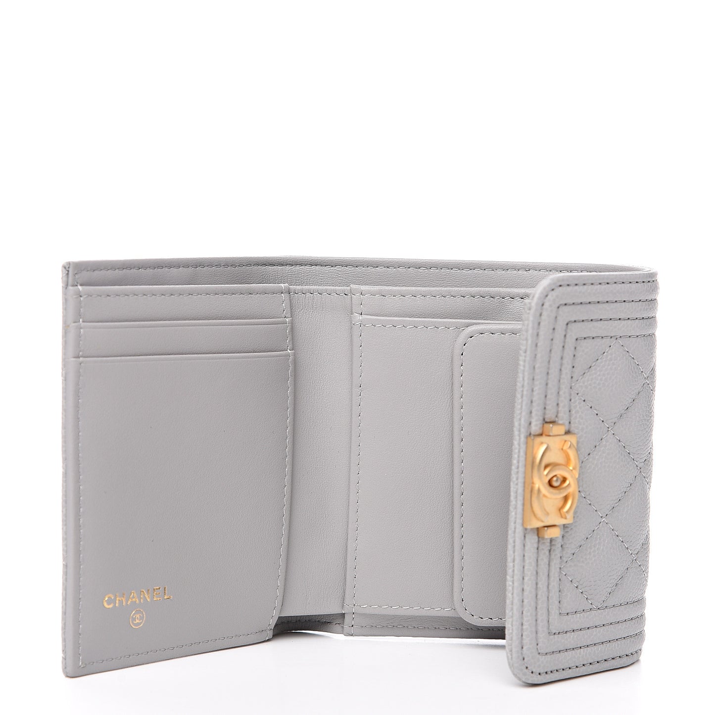 Caviar Quilted Small Boy Flap Wallet Grey