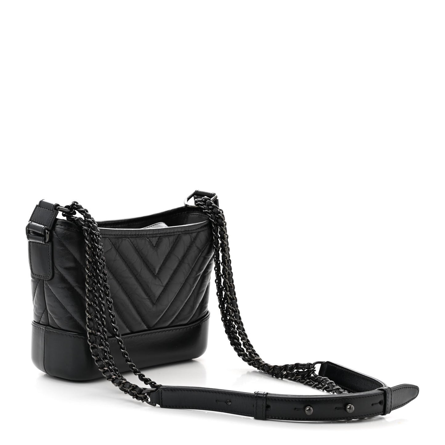 Aged Calfskin Chevron Quilted Small Gabrielle Hobo So Black