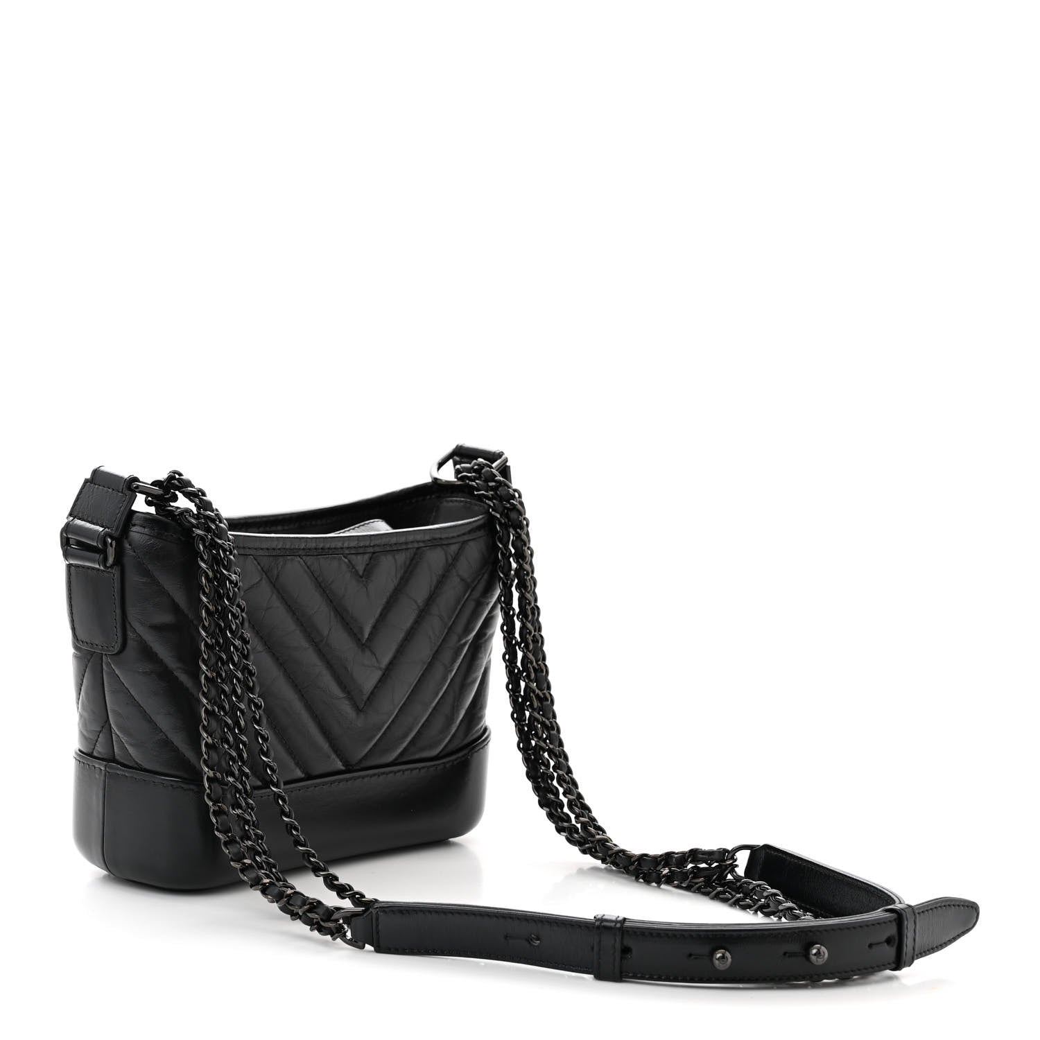 Chanel Aged Calfskin Chevron Quilted Small Gabrielle Hobo So Black 3 of 10
