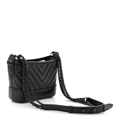 Chanel Aged Calfskin Chevron Quilted Small Gabrielle Hobo So Black 3 of 10