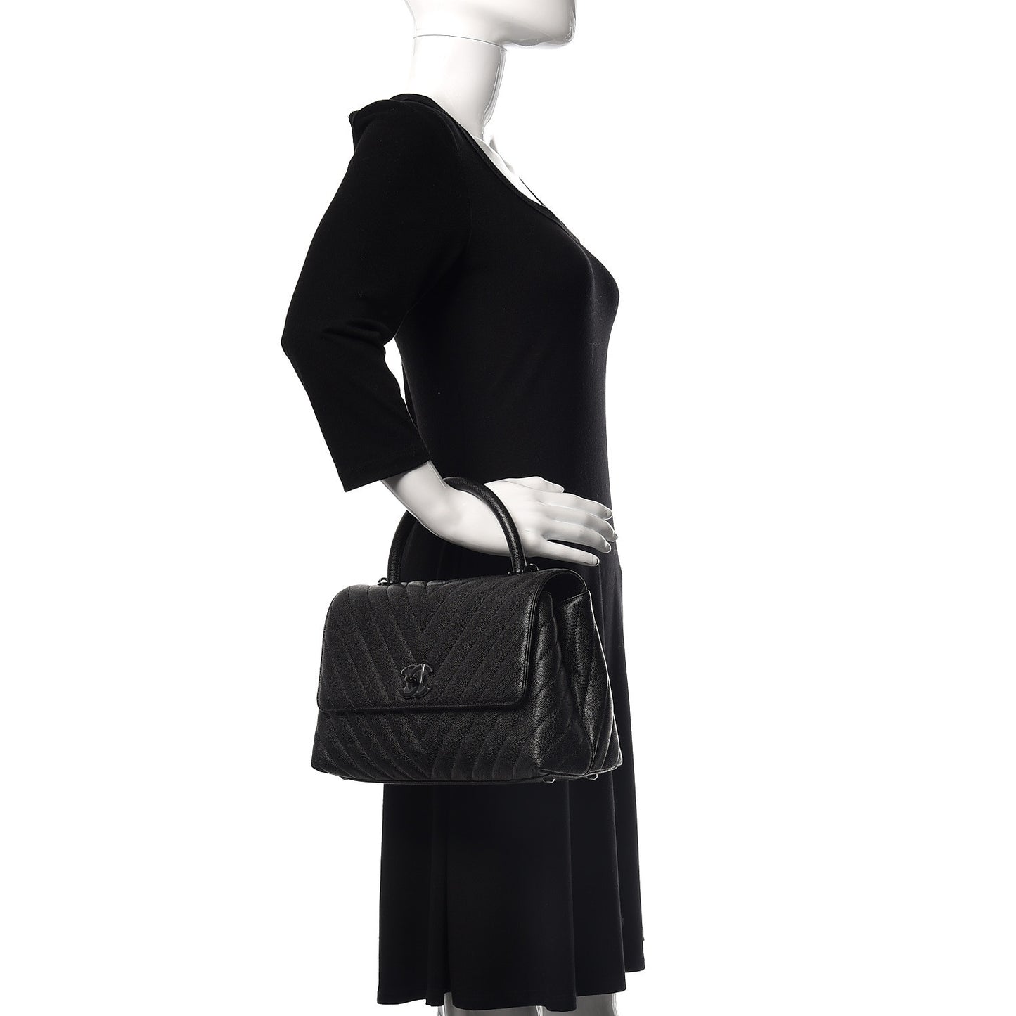 Caviar Chevron Quilted Small Coco Handle Flap So Black