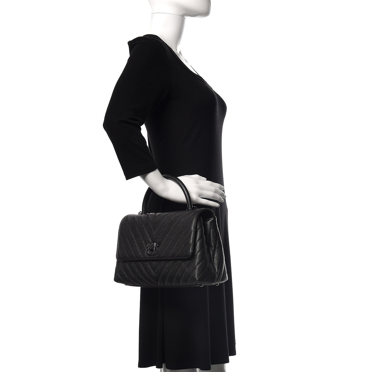 Chanel Caviar Chevron Quilted Small Coco Handle Flap So Black 3 of 11