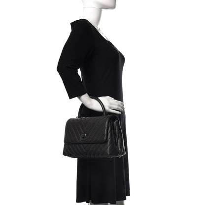 Chanel Caviar Chevron Quilted Small Coco Handle Flap So Black 3 of 11