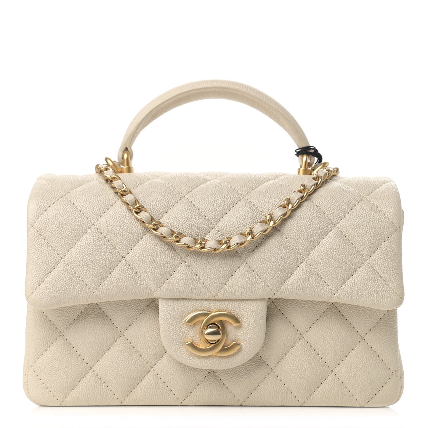 Caviar Quilted Mini Top Handle Rectangular Flap Beige