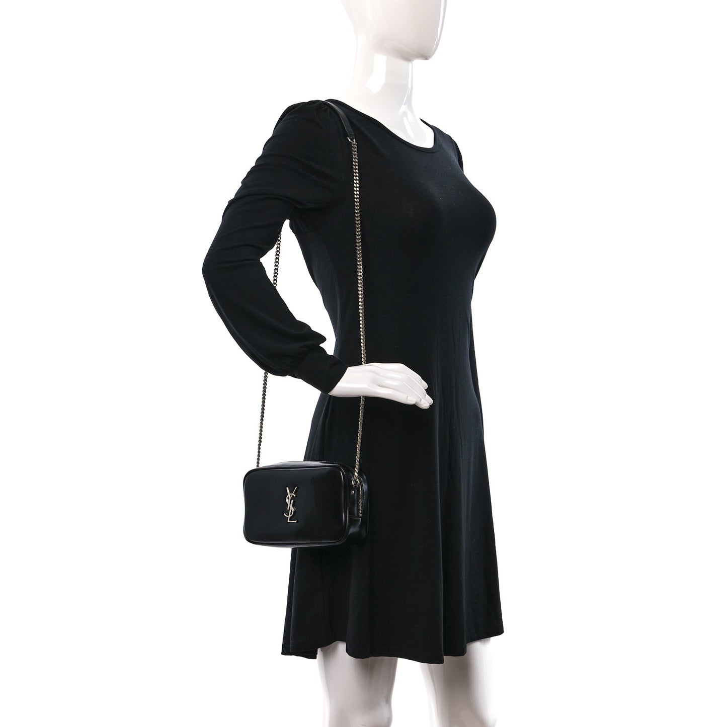 Shiny Calfskin Monogram Mini Lou Camera Bag Black