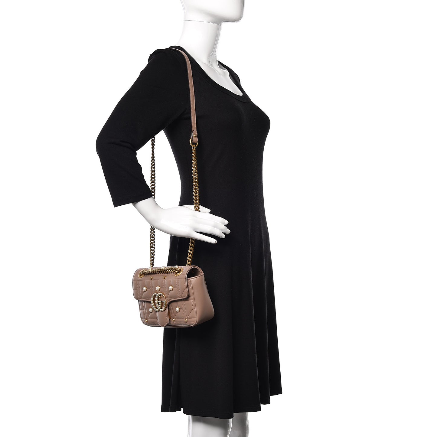 Calfskin Matelasse Studded Mini Pearly GG Marmont Shoulder Bag Porcelain Rose