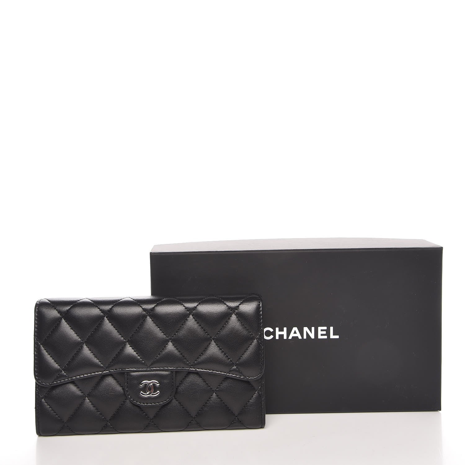 Chanel Lambskin Quilted Large Flap Wallet Black 9 of 9