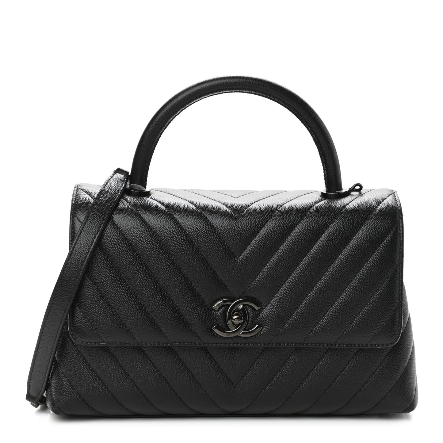 Caviar Chevron Quilted Small Coco Handle Flap So Black