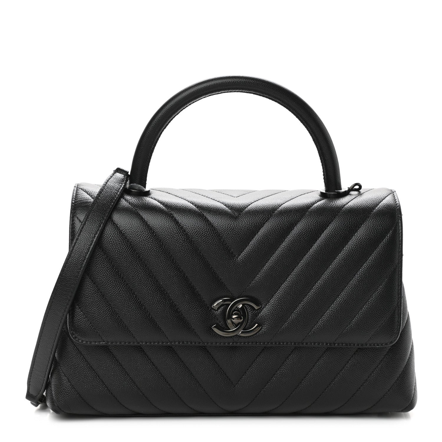 Chanel Caviar Chevron Quilted Small Coco Handle Flap So Black 1 of 10