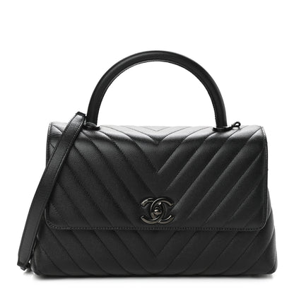 Chanel Caviar Chevron Quilted Small Coco Handle Flap So Black 1 of 10