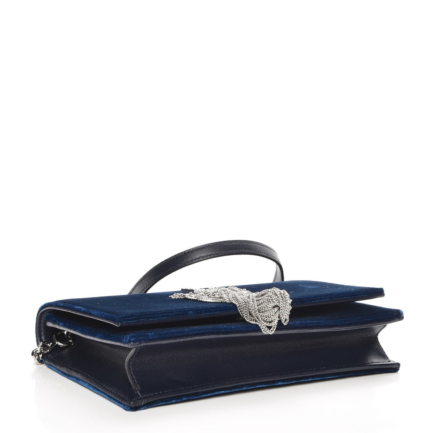 Velvet Crystal Monogram Tassel Chain Wallet Blue