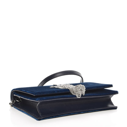 Saint Laurent Velvet Crystal Monogram Tassel Chain Wallet Blue 4 of 7