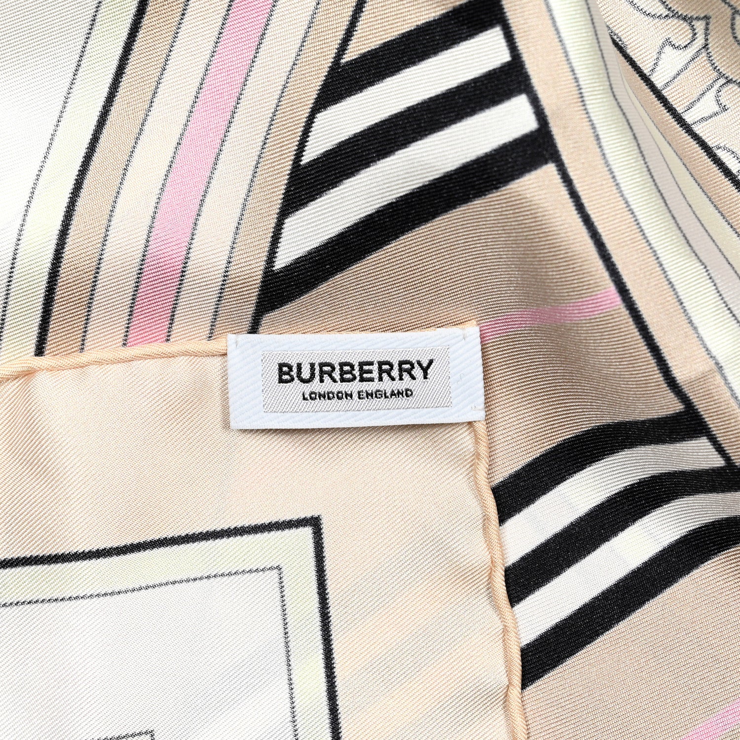Burberry Silk Monogram Print Square Scarf Beige Pale Pink 4 of 4