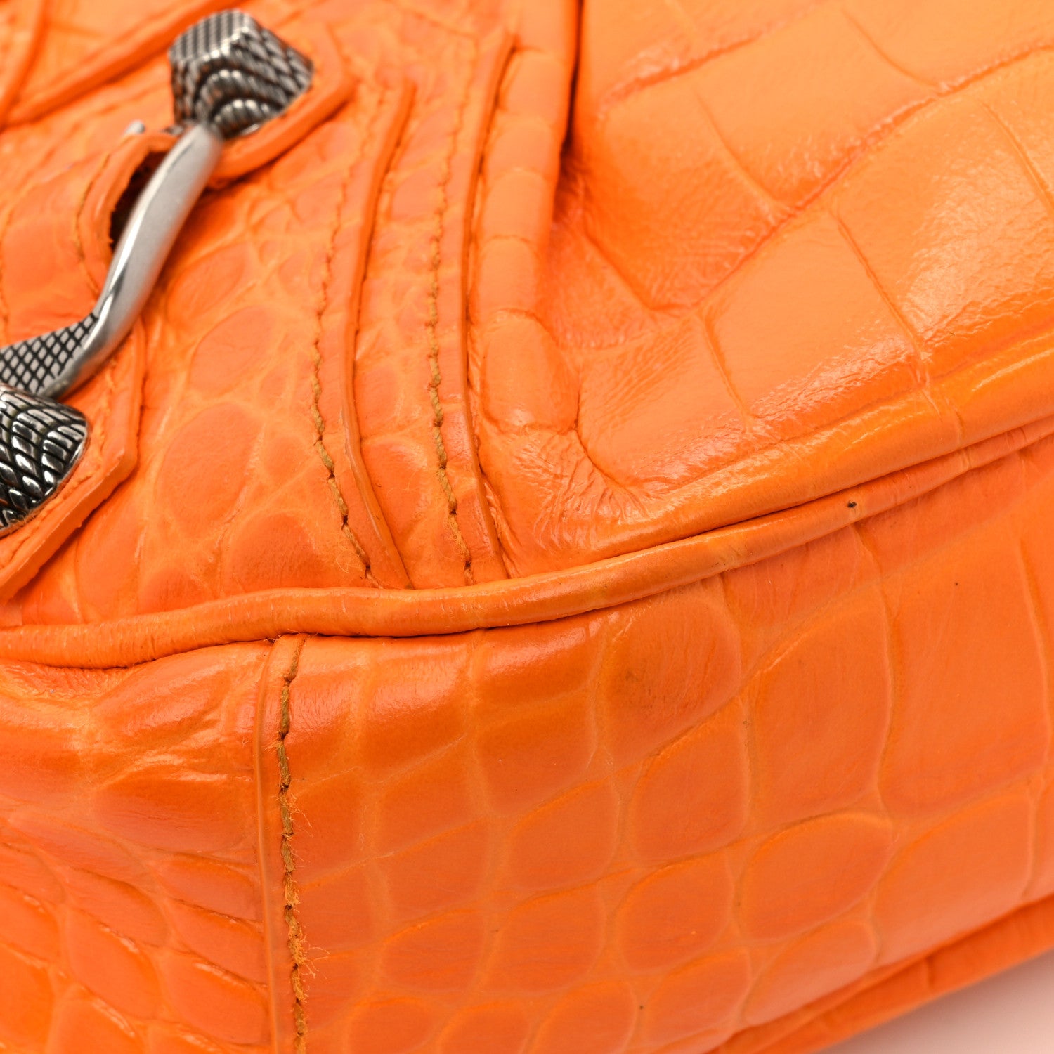 Balenciaga Extra Supple Calfskin Crocodile Embossed Le Cagole Shoulder Bag XS Pop Orange 11 of 11