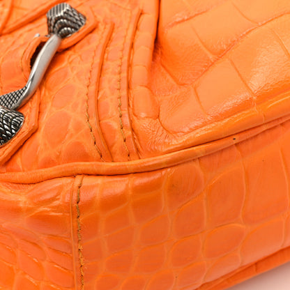 Balenciaga Extra Supple Calfskin Crocodile Embossed Le Cagole Shoulder Bag XS Pop Orange 11 of 11
