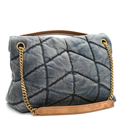 Saint Laurent Denim Quilted Small Loulou Puffer Monogram Chain Satchel Blue Cinnamon 4 of 11