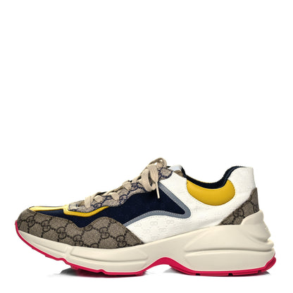 Gucci GG Supreme Monogram Mix Monogram Mens Rhyton Sneakers 9.5 London Blue Beige Sun Yellow 1 of 6