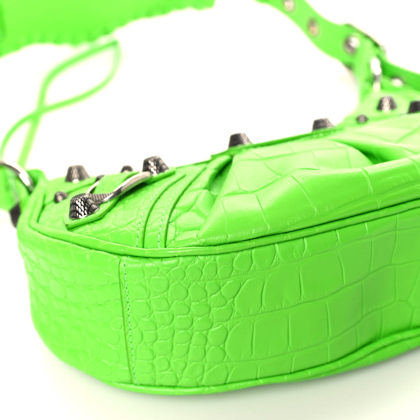 Extra Supple Calfskin Crocodile Embossed Le Cagole Shoulder Bag XS Acid Green