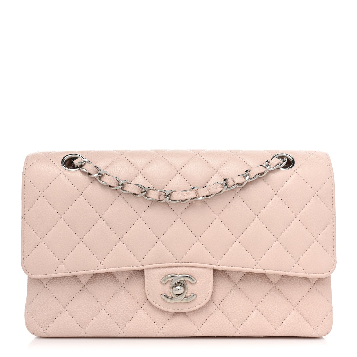 Caviar Quilted Medium Double Flap Light Pink