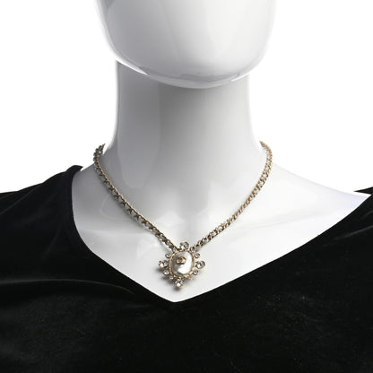 Chanel Lambskin Pearl Crystal CC Pendant Necklace Gold 2 of 5