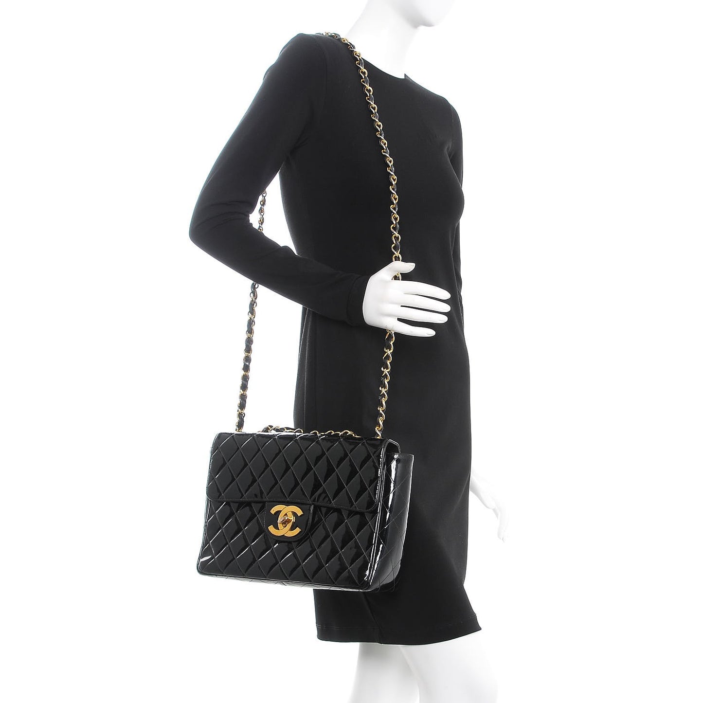 Patent Quilted XL Flap Bag Black